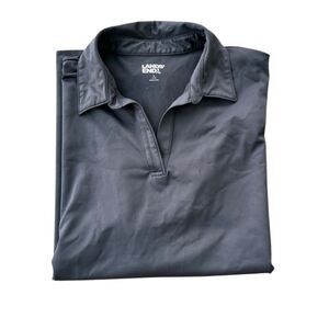 Lands’ End Women’s Short Sleeve Rapid Dry Sport Neck Polo Shirt Large Grey